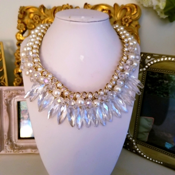 *SOLD* Woven Faceted Crystal Bead Pearl Necklace - Picture 1 of 8